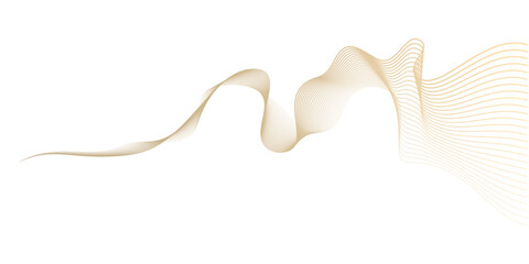 Abstract vector wavy lines flowing smooth curve gold gradient color on transparent background in concept of luxury, technology, science, music, modern.