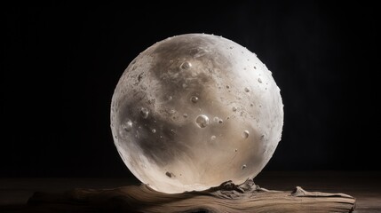 Sticker -  a large moon sitting on top of a piece of wood next to a piece of wood that has been cut in half and is on top of a piece of a piece of wood.