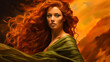 © lutjo1953 - Red Haired Celtic Woman.  Generated Image.  A digital rendering of a beautiful Celtic woman with red hair wearing a dark green dress.