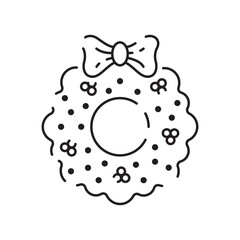 Sticker - Happy Merry Christmas wreath crown line style icon vector illustration design