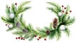 © Anna - a watercolor drawing of a christmas wreath with pine cones, berries, and a pine cone on top of the wreath is surrounded by pine cones and red berries.