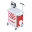 © Chira.Stock - Emergency trolley, crash cart, emergency cart for hospital in isometric. Isolated objected. Vector.