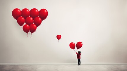 Sticker -  a person standing in front of a wall with red balloons in the shape of a heart and a person standing in front of a wall with red balloons in the shape of a heart.