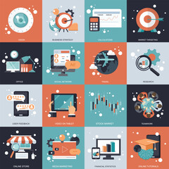 Wall Mural - Business, technology and management icon set for websites and mobile applications. Flat vector illustration