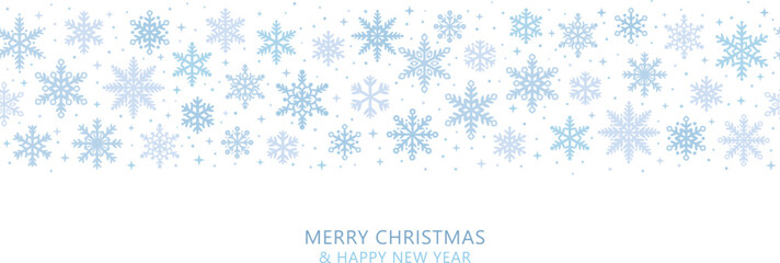 Wall Mural - Merry Christmas snowflake border seamless repeat pattern, winter background banner, holiday greeting concept design
