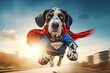 Dalmatian Dog in a Superhero Costume Running to the Rescue