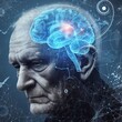© HM Design - Mental health concept: an illustration of an elderly male portrait symbolizing the complexities of brain function, dementia, and Alzheimer's disease.