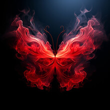 Сontours Of Beautiful Fiery Red Butterfly Blur On Black Background, Color Transitions And Swirls, Beautiful Unusual Wallpaper, Creative Background