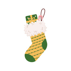 Wall Mural - Colorful decorated Christmas socks, Christmas stockings, and sock-shaped bags for winter holiday design. Happy New Year