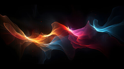 Wall Mural - Abstract shiny color gold wave light effect illustration glow element dark background generativ ai