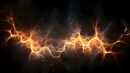 Wall Mural - Abstract shiny color gold wave light effect illustration glow element dark background generativ ai