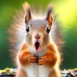 © Igor - Photo of a Shocked real Squirrel on nature background. ai generative