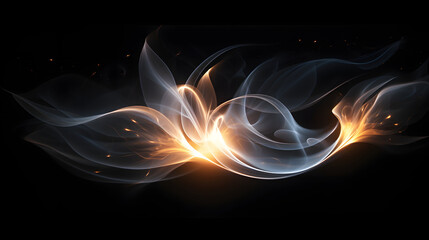 Wall Mural - Abstract shiny color gold wave light effect illustration glow element dark background generativ ai