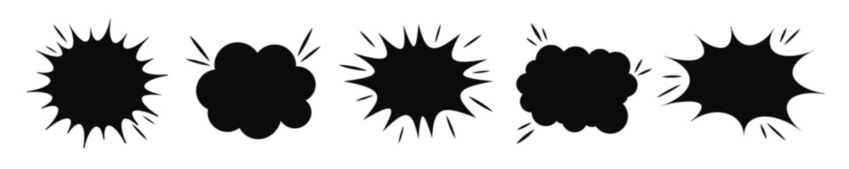 comic explosion bang black silhouette vector effect. slap burst boom shape. burst flash explosion qu