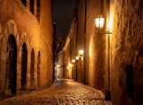 Fototapeta Uliczki - Narrow cobbled lantern streets