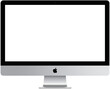 Realistic mockups of the new iMac 27 inch blank screen monoblock personal made by Apple Computers, transparent screen, silver & black color on an isolated white background. Apple iMac 27