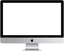 Realistic Mockups Of The New IMac 27 Inch Blank Screen Monoblock Personal Made By Apple Computers, Transparent Screen, Silver & Black Color On An Isolated White Background. Apple IMac 27". PNG Image 