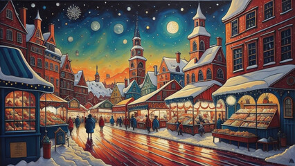 Canvas Print - Christmas Market painting 