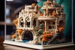 Miniature model of a house on display in Barcelona, Spain, The 3D printing machine make the 3D prototype model by resin material, AI Generated