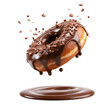 Floating chocolate dripping doughnut with chocolate chips transparent 