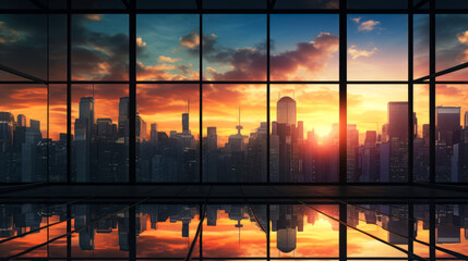 Wall Mural - Panoramic view of modern skyscrapers with reflection in windows