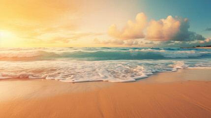 Wall Mural - Tropical beach and and golden sunrise sky