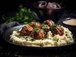 Sweden: Meatballs with Mashed Potatoes - Meatballs served with mashed potatoes and lingonberry sauce.
