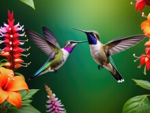 Colibri Bird With Flowers. Hummingbird
