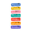© Natalie Bartush - Cute fun hand written days of the week stickers for weekly planner with elements. Colourful playful days of the week lettering. Typography set, font for daily organiser, diary for kids.