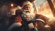 Portrait of Santa Claus driving a car. ai generative