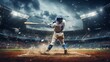 © sania - Baseball player hitting home run at outdoor stadium with crowd photography