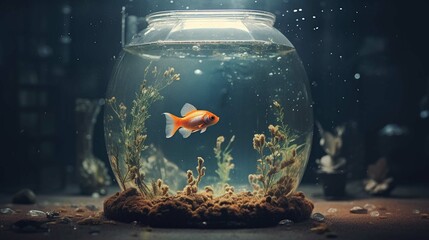Wall Mural - Big fish in small aquarium tank. jail and animal suffering photography