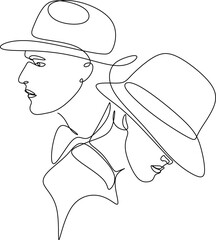 Wall Mural - Abstract line drawing of a woman and a man's face. Line art print. Cosmetics logo. Fashion sketch