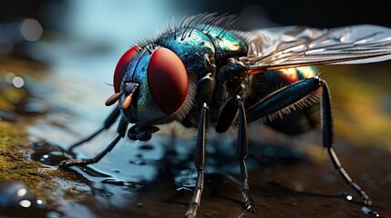 Close up macro portrait of a fly insect