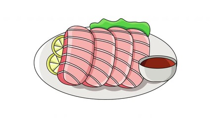 Sticker - Animation forms a typical Japanese food Sashimi icon