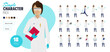 © Vector Characters - Simple flat female scientist woman vector character in a set of multiple poses. Easy to edit and isolated on a white background. Modern trendy style character mega pack with lots of poses.