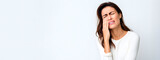 Fototapeta  - A woman with a toothache expression. Oral hygiene. Inflammation