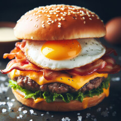 A burger with an egg and bacon from the fast food restaurant.