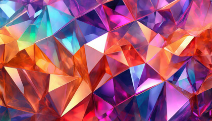 3d render abstract crystal background iridescent texture macro panorama faceted gem wide panoramic polygonal wallpaper