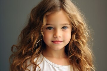 Closeup Portrait of a Cute Little Girl with Long Hair - Isolated Gray Background