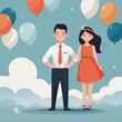 young happy couple in love with balloons. young happy couple in love with balloons. illustration of a couple with balloons
