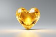  a heart shaped yellow diamond on a gray background with a reflection of the diamond in the middle of the image.