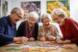 Senior Friends Laughing Together While Playing Puzzles