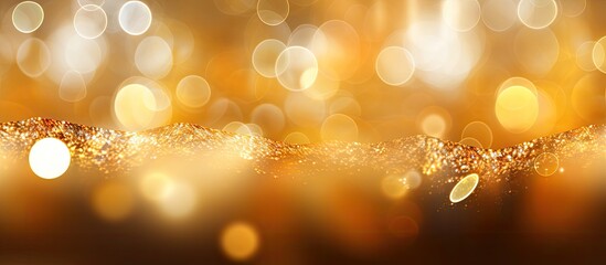 In the backdrop of a vibrant and colorful New Years celebration, a bright and shiny abstract pattern of gold and light creates a captivating and sparkling bokeh effect, adding a touch of elegance to