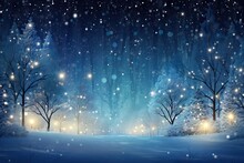  A Painting Of A Snowy Night With A Street Light And Trees In The Foreground And Snow Falling On The Ground.