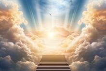  A Stairway Leading Up To A Sky Filled With Clouds And A Bird Flying Over A Stairway Leading Up To A Sky Filled With Clouds And A Stairway Leading Up To A Sky Filled With Clouds.
