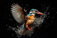  A Colorful Bird Splashing Water On It's Wings With Its Wings Extended And It's Beak In The Air.
