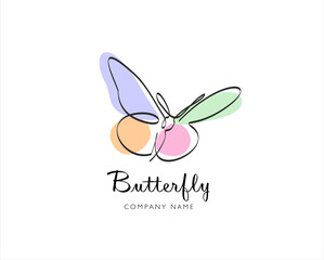 Wall Mural - Butterfly in One continuous line drawing. Beautiful flying moth for wellbeing beauty or spa salon logo and divider concept in simple linear style. Minimalist line art butterfly logo design.