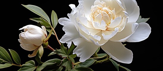 Wall Mural - In a beautiful summer wedding, a white peony bud stood out in a bouquet, its exquisite beauty contrasting on the isolated background, representing love and natures perfect blend.