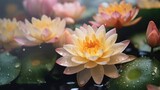 Fototapeta Kwiaty - Lotus. Beautiful Lotus. Waterlily. Lily flowers blooming on pond. Spa Concept. Springtime concept with copy space.